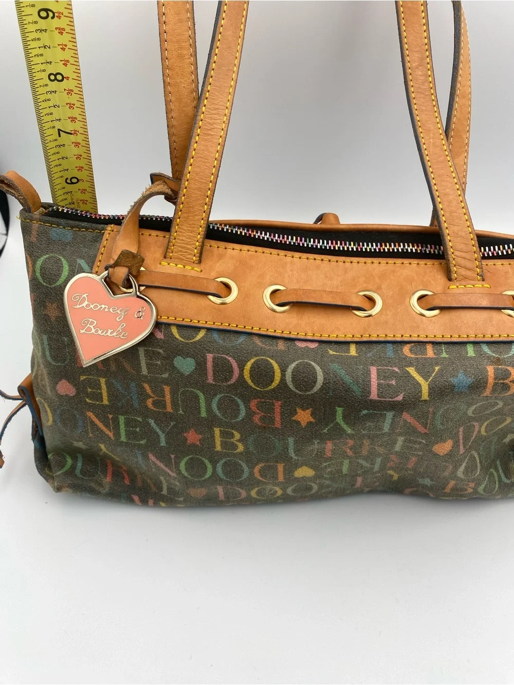 Dooney & Bourke Multicolor Logo Shoulder Bag with Tan Leather